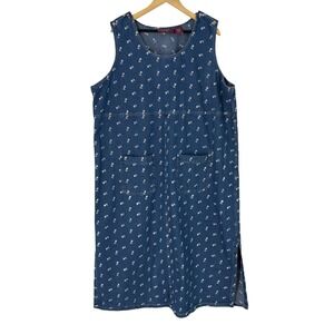 Denim & Co Blue Floral Embroidered Denim Jumper Dress Sleeveless Plus Size 3X